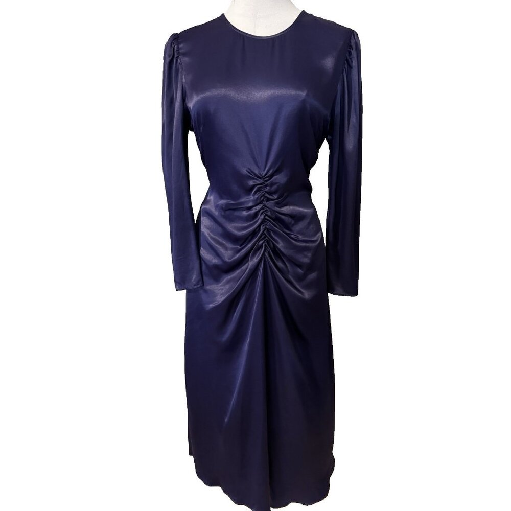 & Other Stories Midi Dress 10 Purple 3/4 Long Sleeve Stretch 20's Retro NWT - Picture 2 of 10